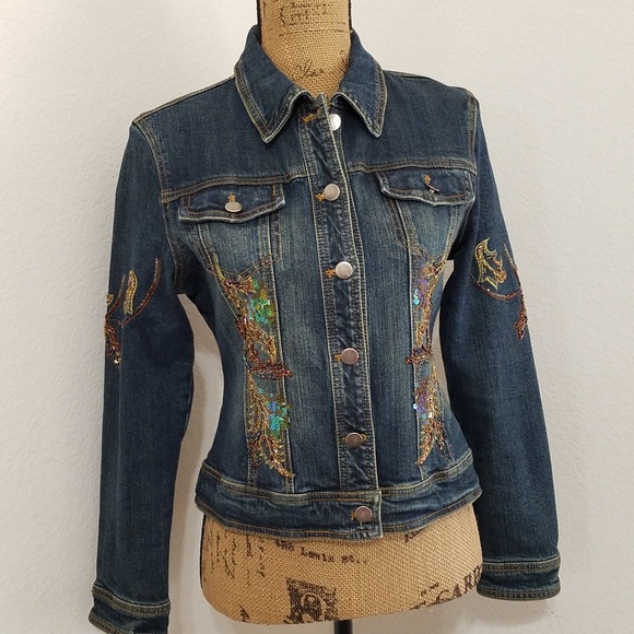 Style Jackets & Blazers - •STYLE•Bead and sequin embellished jean jacket• Small•